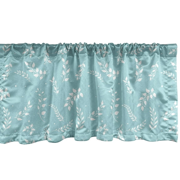 Ambesonne Nature Window Valance, Blooming Twigs Leaves, 54" X 12", Pale Blue White