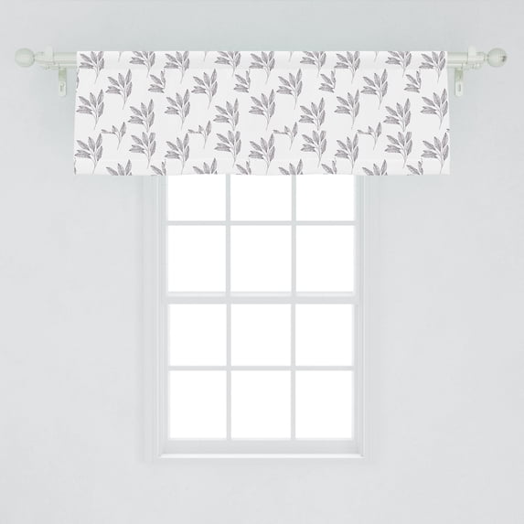 Ambesonne Nature Window Valance, Botanical Monochrome Pattern with Leafy Branches on Plain Background, Curtain Valance for Kitchen Bedroom Decor with Rod Pocket, 54" X 18", Dark Purple Grey White