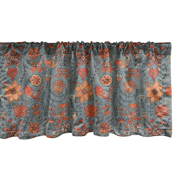 Ambesonne Nature Window Valance, Doodle Art of Birds Blossoming Branches Leafy Stems and Hearts Summer Garden Theme, Curtain Valance for Kitchen Bedroom Decor with Rod Pocket, 54" X 12", Multicolor
