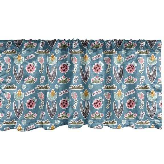Ambesonne Nature Window Valance, Doodle Forest Flowers, 54" X 18", Multicolor