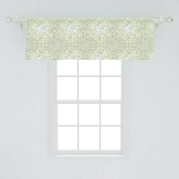 Ambesonne Nature Window Valance, Doodle Garden Flowers, 54" X 18", Pale Green Fern Green