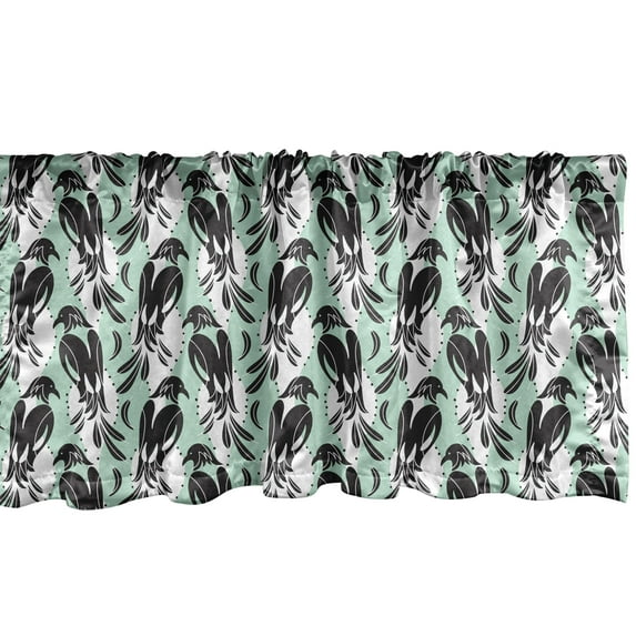 Ambesonne Nature Window Valance, Ethnic Birds Ornaments Art, 42" x 18", Mint Green Dark Grey