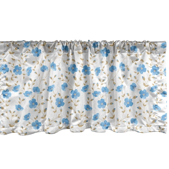 Ambesonne Nature Window Valance, Field Flowers Swirls, 54" X 18", Blue Reseda Green