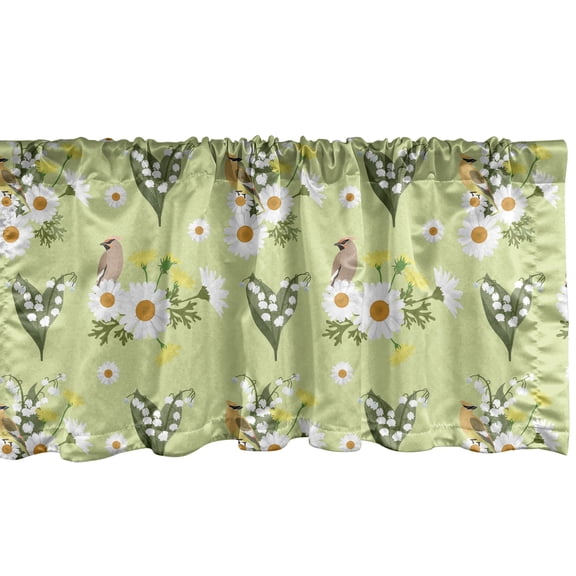 Ambesonne Nature Window Valance, Flowers and Waxwings Bird, 42" x 18", White Olive Green