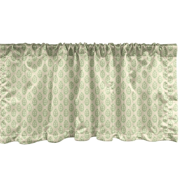 Ambesonne Nature Window Valance, Geometric Spring Leaves, 54" X 18", Green White