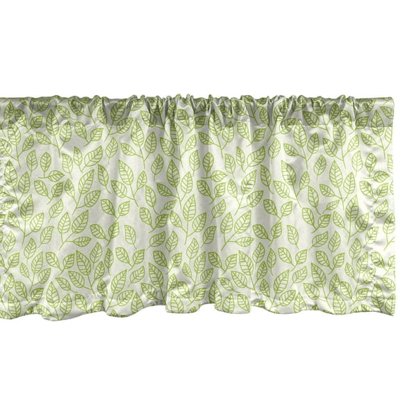 Ambesonne Nature Window Valance, Green Leaves Branches, 54" X 18", Green Ecru