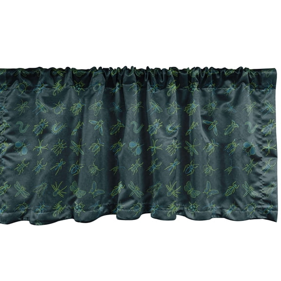 Ambesonne Nature Window Valance, Minimal Eco Drawings Art, 42" x 12", Teal and Multicolor