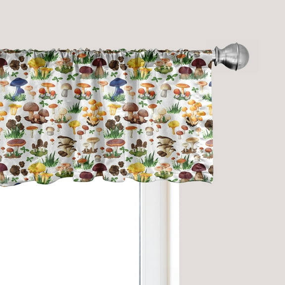 Ambesonne Nature Window Valance, Mushrooms Wild Nature Print, 42" x 12", Multicolor