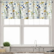 Ambesonne Nature Window Valance, Poppies Daisies Rural, 54" X 12", Pale Green Yellow Blue