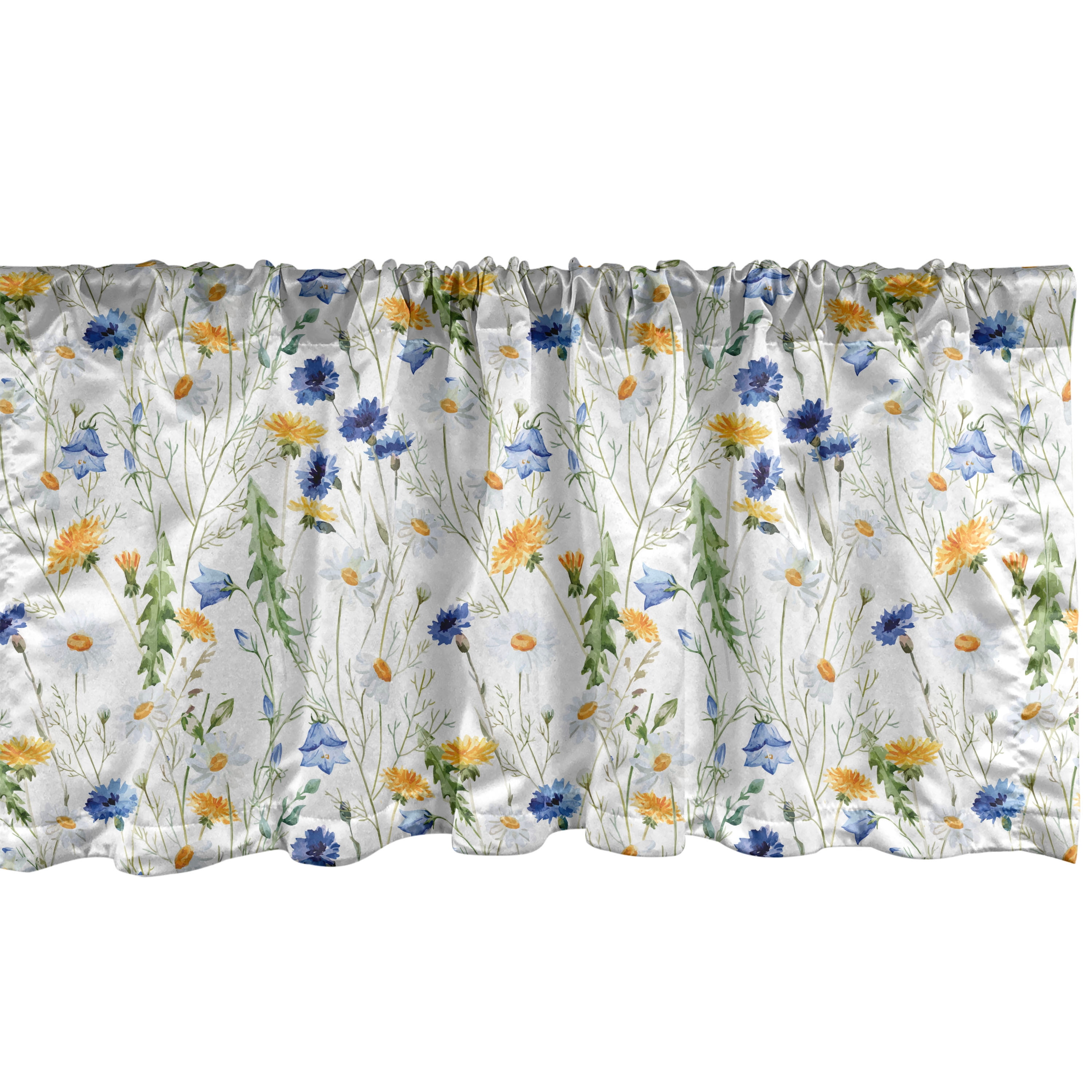 Ambesonne Nature Window Valance, Poppies Daisies Rural, 54" X 12", Pale Green Yellow Blue