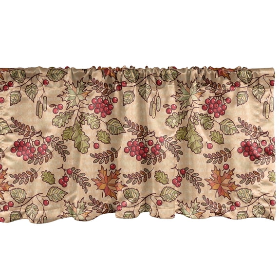 Ambesonne Nature Window Valance, Rowan Maple Birch Oak Branches Deciduous Forest Autumn Leaf Ornament with Words, Curtain Valance for Kitchen Bedroom Decor with Rod Pocket, 54" X 12", Multicolor