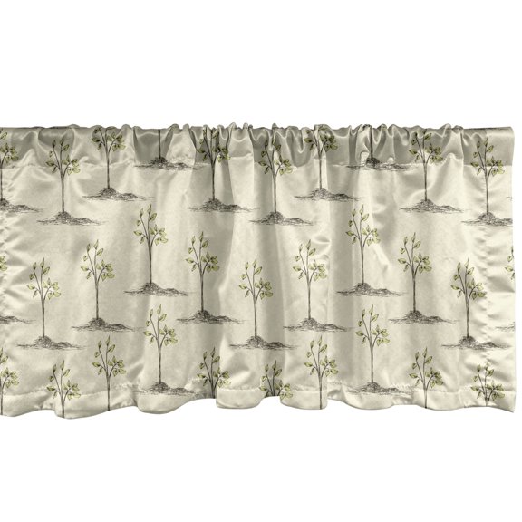 Ambesonne Nature Window Valance, Spring Garden Sketchy Trees, 54" X 12", Pale Khaki Avocado Green