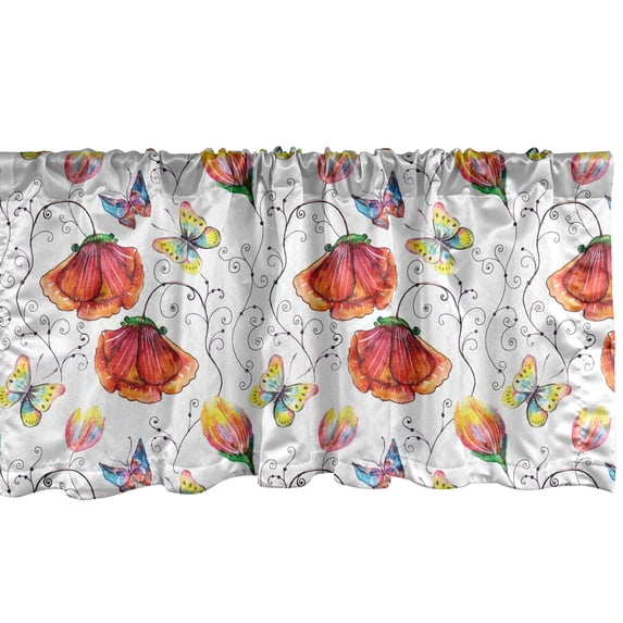 Ambesonne Nature Window Valance, Swirled Flowers Flamingo, 42" x 18", Multicolor