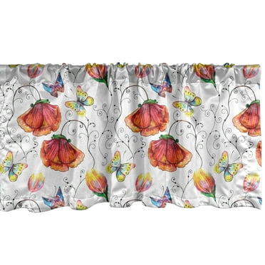 Ambesonne Nature Window Valance, Swirled Flowers Flamingo, 54" X 12", Multicolor