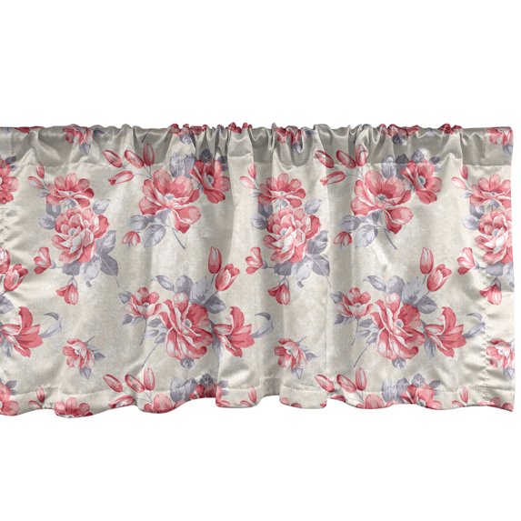 Ambesonne Nature Window Valance, Traditional Oriental Roses, 54" X 18", Dark Pink Taupe Grey