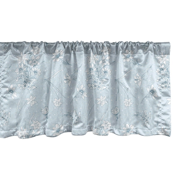 Ambesonne Nature Window Valance, Vintage Art Flower Bouquets, 54" X 12", Pale Blue White