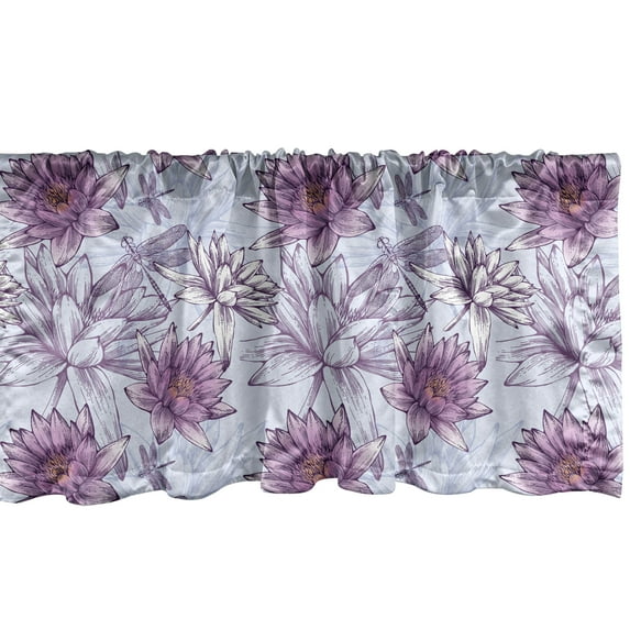 Ambesonne Nature Window Valance, Water Lilies and Drogonflies, 54" X 18", Pale Blue Pale Purple