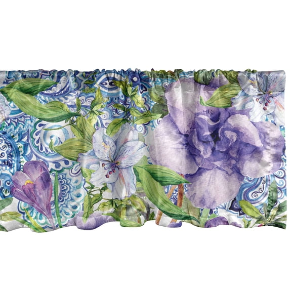 Ambesonne Nature Window Valance with Rod Pocket, Paisley Botanical Flowers, 54" x 12", Blue Violet Peacock Green