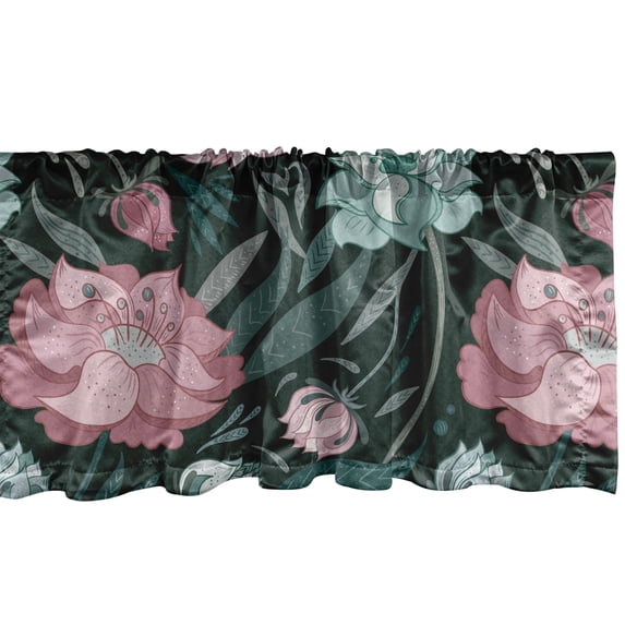 Ambesonne Nature Window Valance with Rod Pocket, Peonies Spring Artwork Retro, 54" x 12", Reseda Green Soft Pink