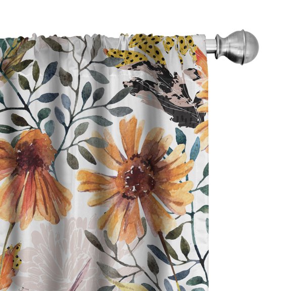 Ambesonne Nature Wonders Curtains, Dried Daisies Autumn, Pair of 28"x63", Amber Dusk Dark Green