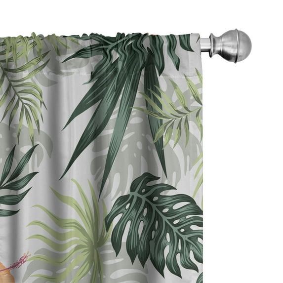 Ambesonne Nature Wonders Curtains, Hibiscus Flowers, Pair of 28"x95", Green Peach and Pale Green