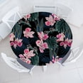 thumbnail image 1 of Ambesonne Nature Wonders Fitted Round Tablecloth, Orchids and Greenery, 56"- 60" Diameter, Pink Dark Teal Jade Green, 1 of 1