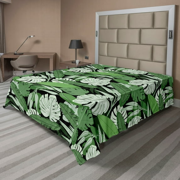 Ambesonne Nature Wonders Flat Bedding Sheet Soft Top Sheet, Tropical Festival, King, Pale Sage Green and Green