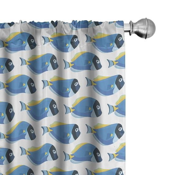Ambesonne Nautical Window Curtains, Blue Fish Pattern Simple, Each 28" W x 84" L, Earth Yellow Orange White
