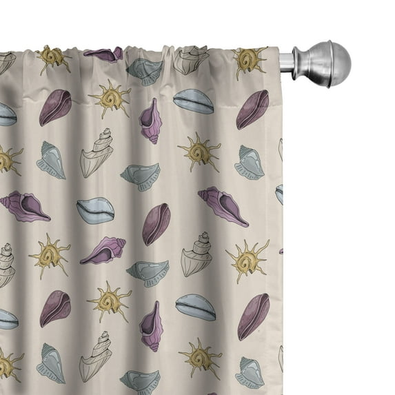 Ambesonne Nautical 4-Panel Curtains, Colorful Seashells Pattern, 56"x95", Pale Eggshell and Multicolor