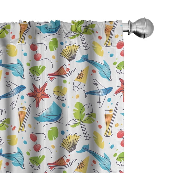 Ambesonne Nautical Window Curtains, Dolphin Palm Tree Seashell, Each 28" W x 63" L, Mustard Apple Green