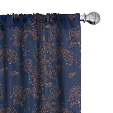 Ambesonne Nautical 4-Panel Curtains, Fish Shell Flowers Swirls, 56"x95", Pale Cinnamon Indigo
