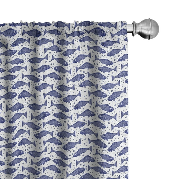 Ambesonne Nautical Window Curtains, Hand Drawn Fish Bubbles, Each 28" W x 84" L, Violet Blue and White