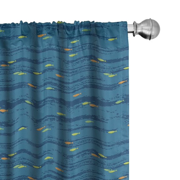 Ambesonne Nautical Window Curtains, Minimal Fish Waves, Each 28" W x 63" L, Turquoise