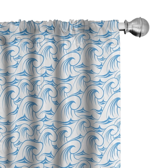 Ambesonne Nautical Window Curtains, Ocean Waves Swirling Foam, Each 28" W x 95" L, Sky Blue White