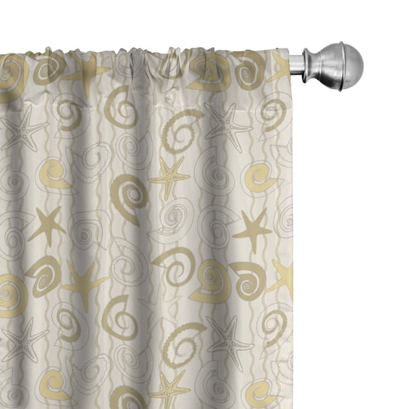 Ambesonne Nautical Window Curtains, Sea Shells and Starfishes, Each 28" W x 95" L, Eggshell Khaki Mustard