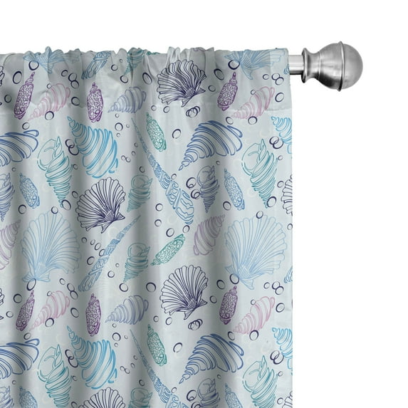 Ambesonne Nautical Window Curtains, Seashells Bubble Ocean, Each 28" W x 84" L, Pale Blue Purple Indigo