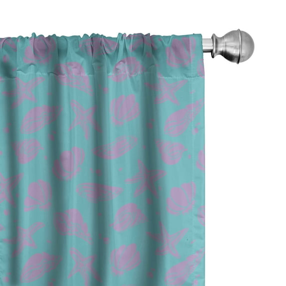 Ambesonne Nautical Window Curtains, Seashells in Pastel Tones, Each 28" W x 63" L, Pale Lilac and Seafoam