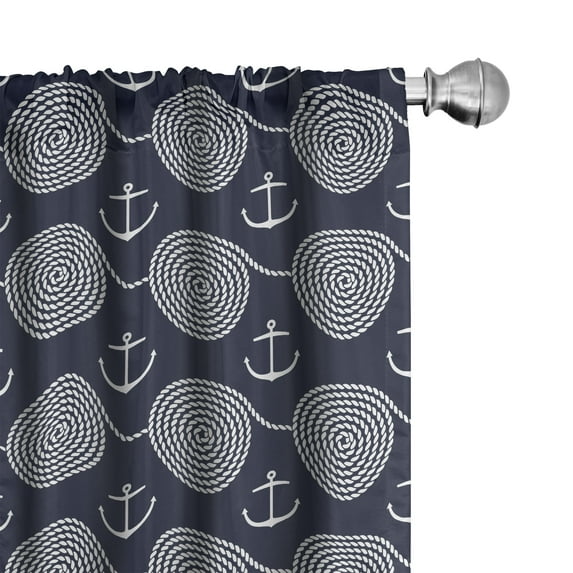 Ambesonne Nautical Window Curtains, Shapes Anchor Motifs Art, Each 28" W x 63" L, Dark Blue Grey and White