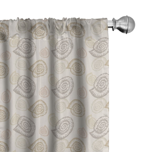 Ambesonne Nautical Window Curtains, Spiral Ammonite Shells, Each 28" W x 63" L, Pale Eggshell and Multicolor