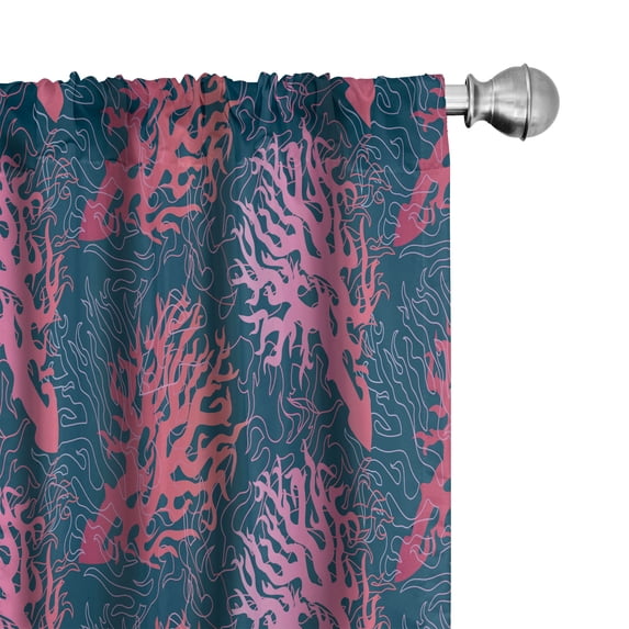 Ambesonne Nautical Window Curtains, Tropical Corals Ornament, Each 28" W x 84" L, Dried Rose and Dark Teal