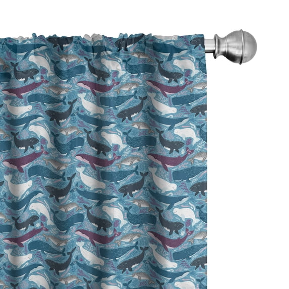 Ambesonne Nautical Window Curtains, Underwater Marine Mammals, Each 28" W x 63" L, Olive Green Ruby