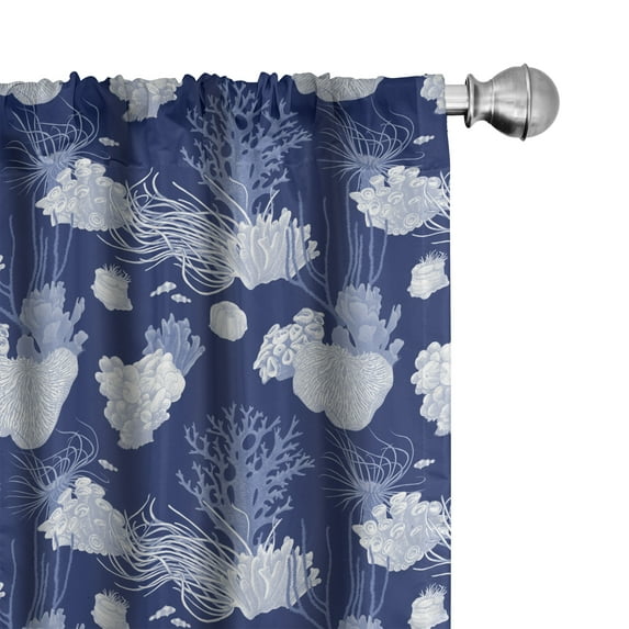 Ambesonne Nautical Window Curtains, Cold Tone Shapes Sea Coral, Each 28" W x 84" L, Lavender and Ceil Blue