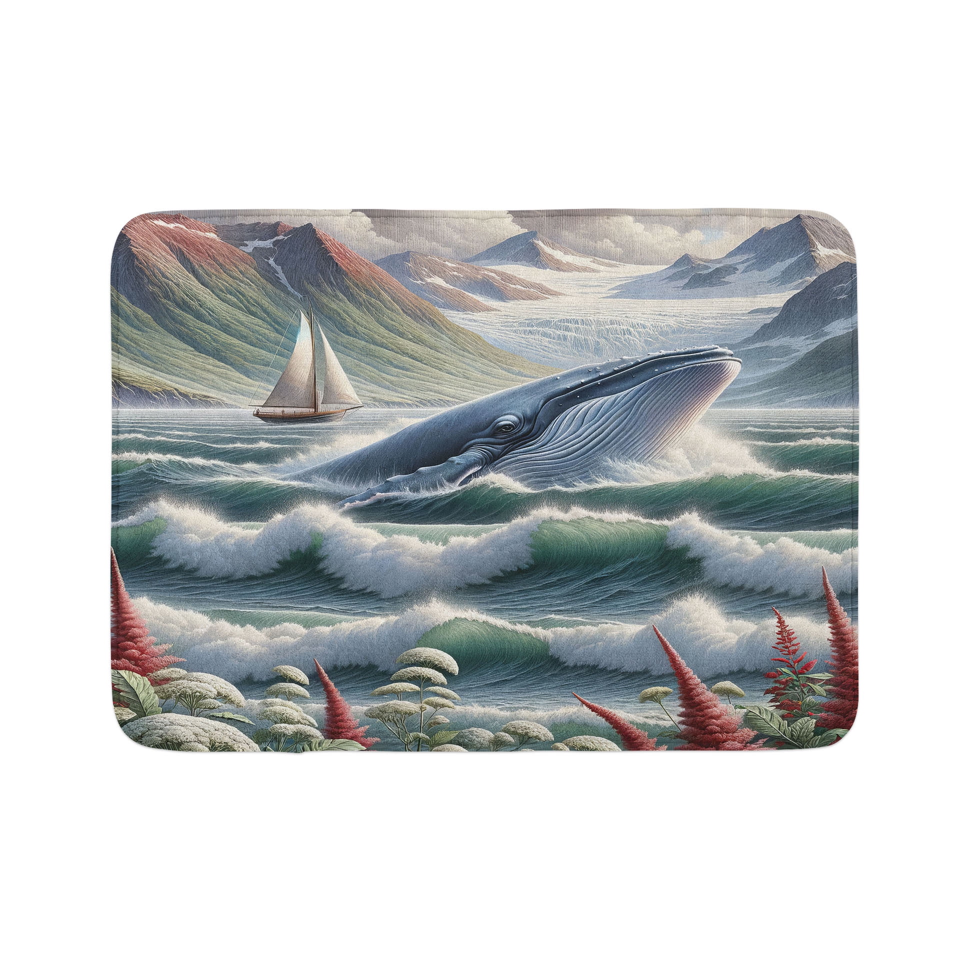 Sea Green Blue and Ruby Whale Nautical Bath Mat