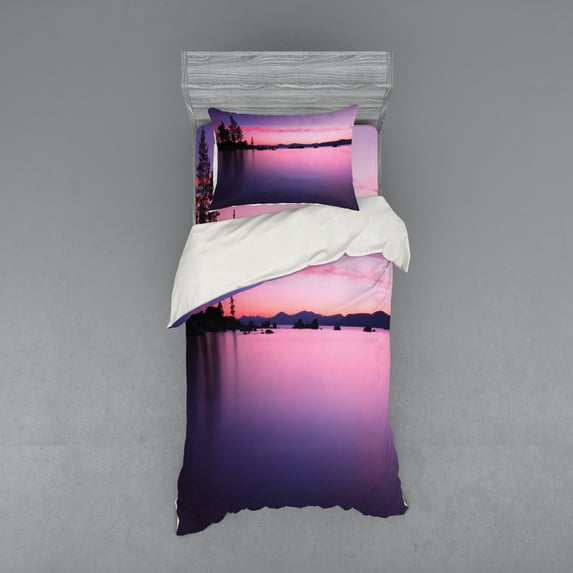 Ambesonne Nautical Bedding Set 3 Pcs, Calm Lake Tahoe, Twin, Purple