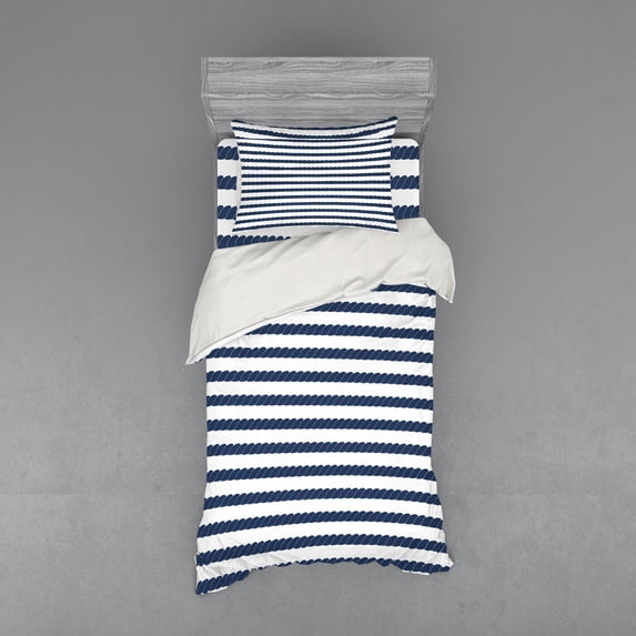 Ambesonne Nautical Bedding Set 3 Pcs, Marine Sea Life Design, Twin, Violet Blue and White