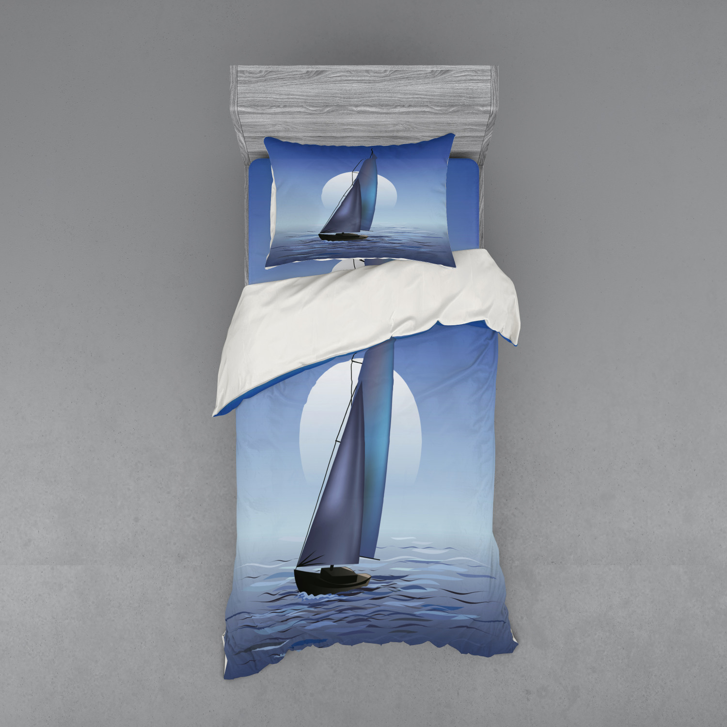 Ambesonne Nautical Bedding Set 3 Pcs, Sail Boat Wavy Serene, Twin, Violet Blue - image 1 of 2