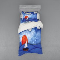 Ambesonne Nautical Bedding Set 3 Pcs, Ship on Misty Waters, Twin, Blue Orange White