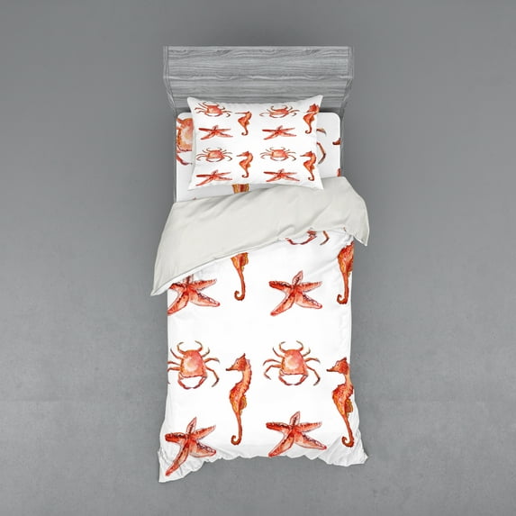 Ambesonne Nautical Bedding Set 3 Pcs, Underwater Sea Ocean, Twin, Salmon Dark Coral