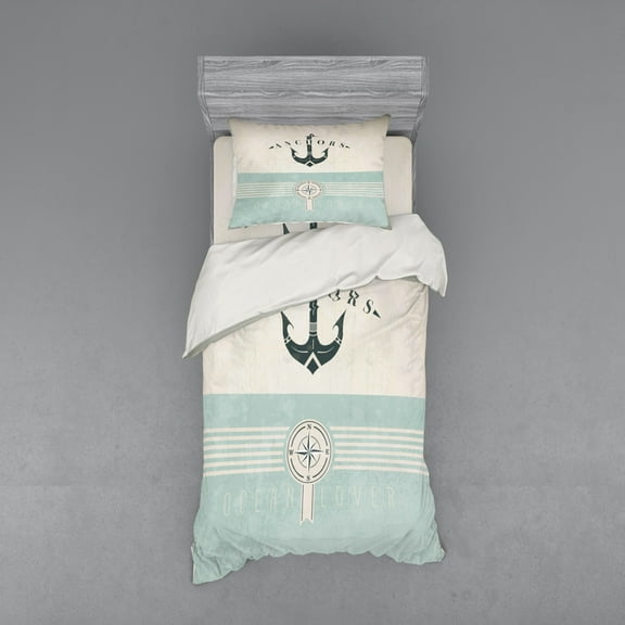 Ambesonne Nautical Bedding Set 3 Pcs, Vintage Marine Anchor, Twin, Seafoam Beige and Black