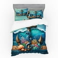thumbnail image 1 of Ambesonne Nautical Bedding Set 4 Pcs, Anchor Deep Ocean Life, Queen, Sea Blue Amber Teal, 1 of 2